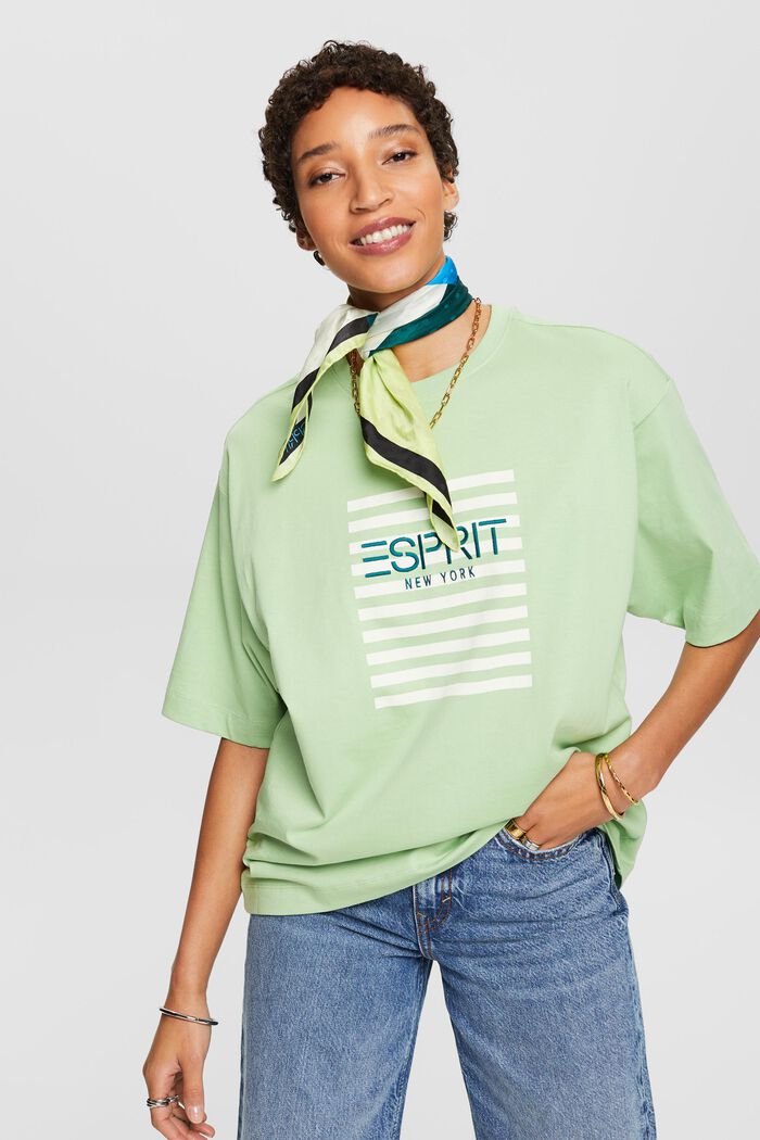 T-shirt met ronde hals en logo, LIGHT GREEN, detail image number 0