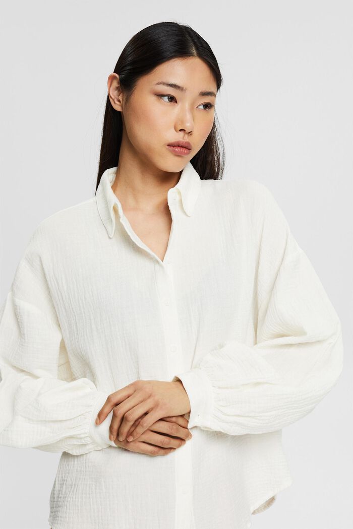 Oversized blouse met crinkled effect, OFF WHITE, overview