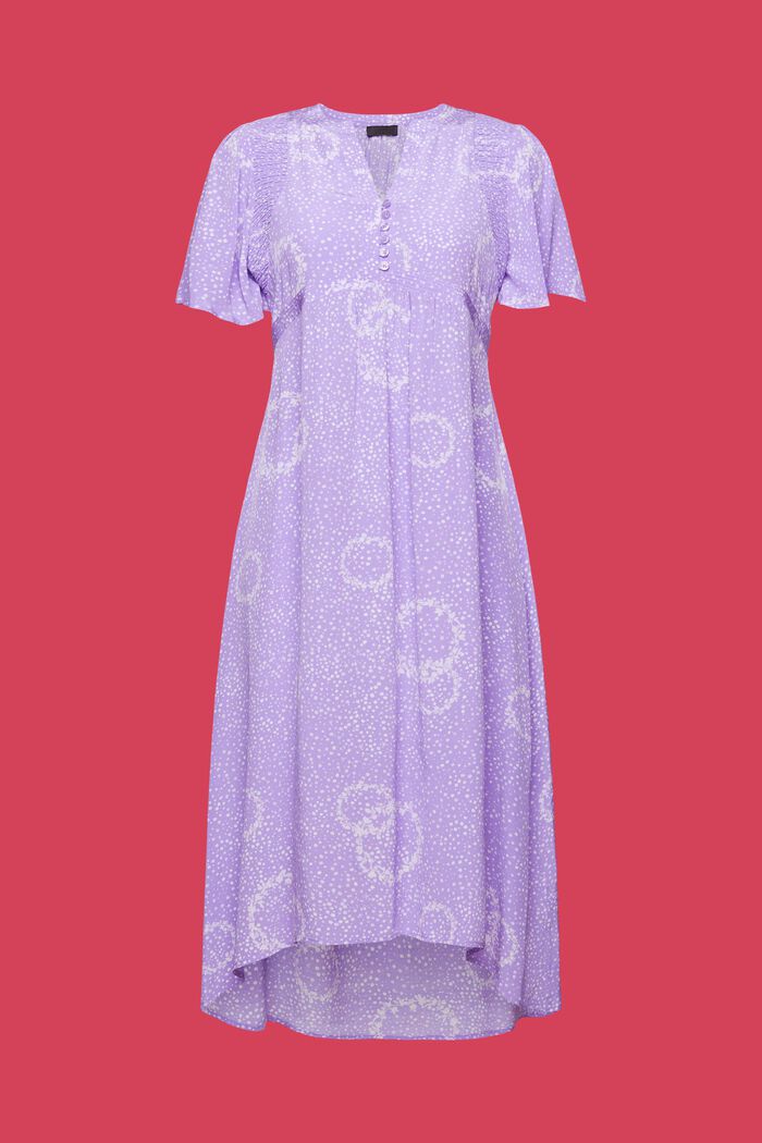 Gerimpelde midi-jurk met print en strik op de achterkant, PURPLE, detail image number 6