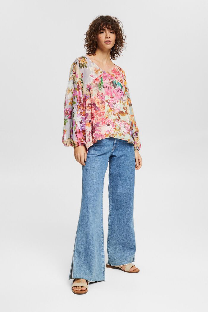 Gerecycled: chiffon blouse met bloemenmotief, PINK FUCHSIA, detail image number 1