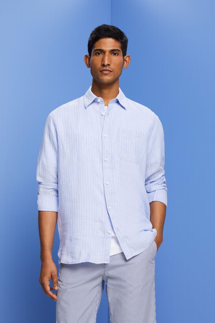 Gestreept shirt, 100% linnen, LIGHT BLUE LAVENDER, detail image number 0