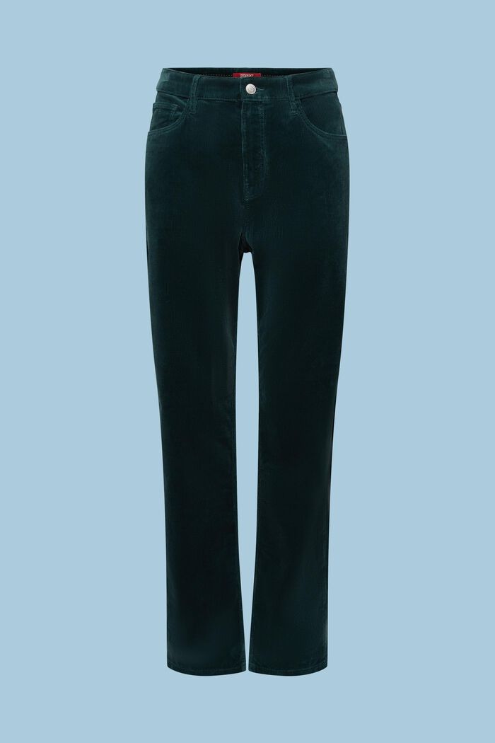 Corduroy broek met hoge taille en rechte pijpen, EMERALD GREEN, detail image number 5