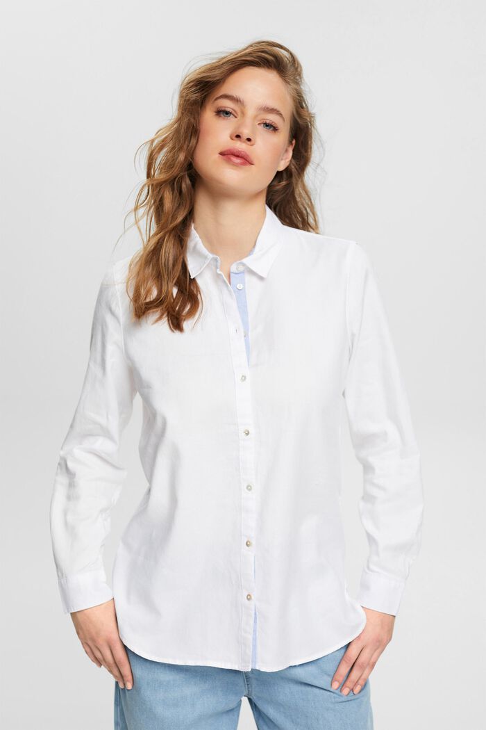 Overhemdblouse van 100% katoen, WHITE, detail image number 0