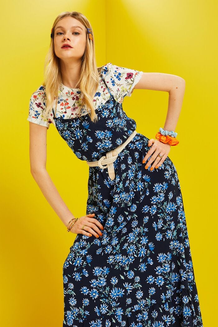 Maxi-jurk met motief, LENZING™ ECOVERO™, NAVY, detail image number 1
