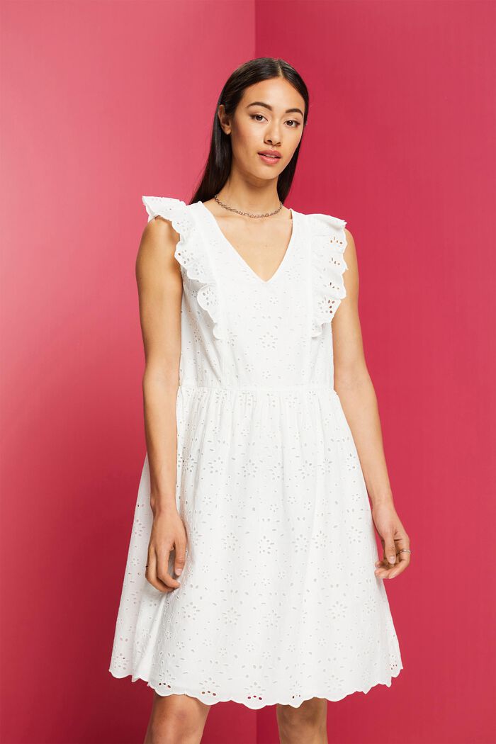 Kanten jurk van katoen, OFF WHITE, detail image number 0