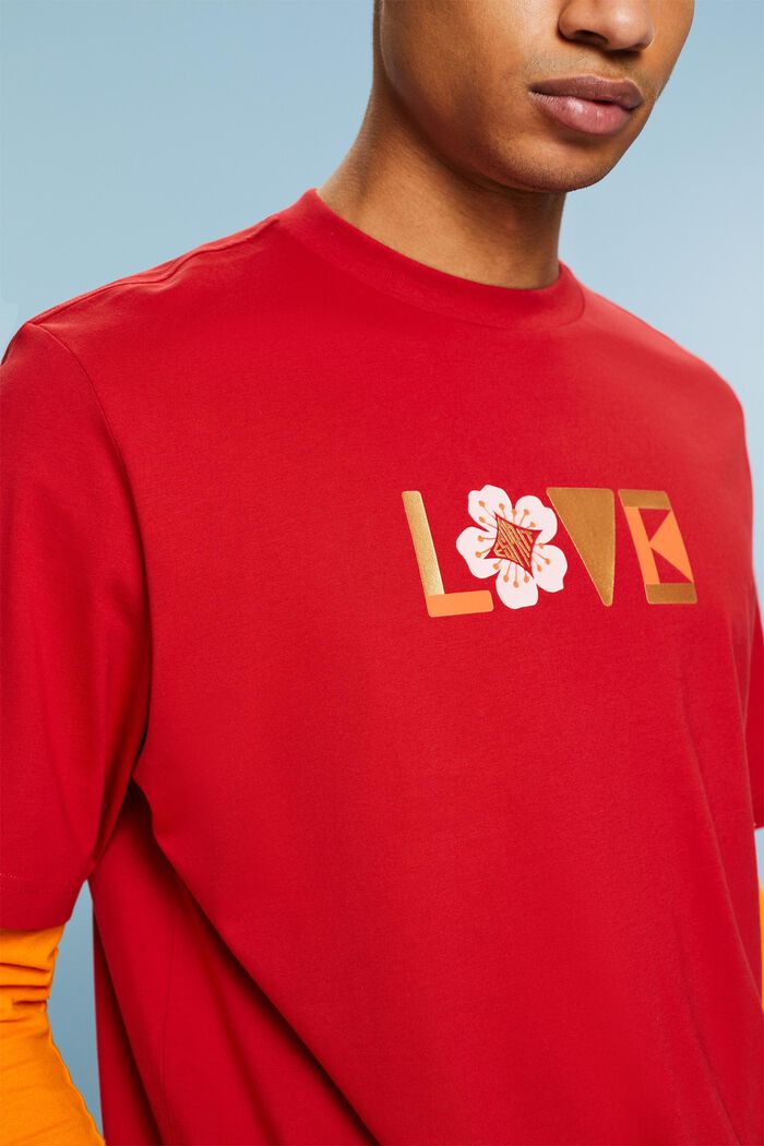Uniseks T-shirt van pimakatoen met print, DARK RED, detail image number 3