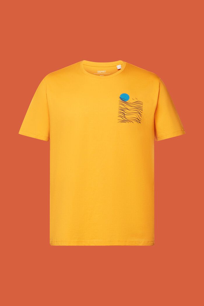 Jersey T-shirt met print op de borst, 100% katoen, BRIGHT ORANGE, detail image number 6