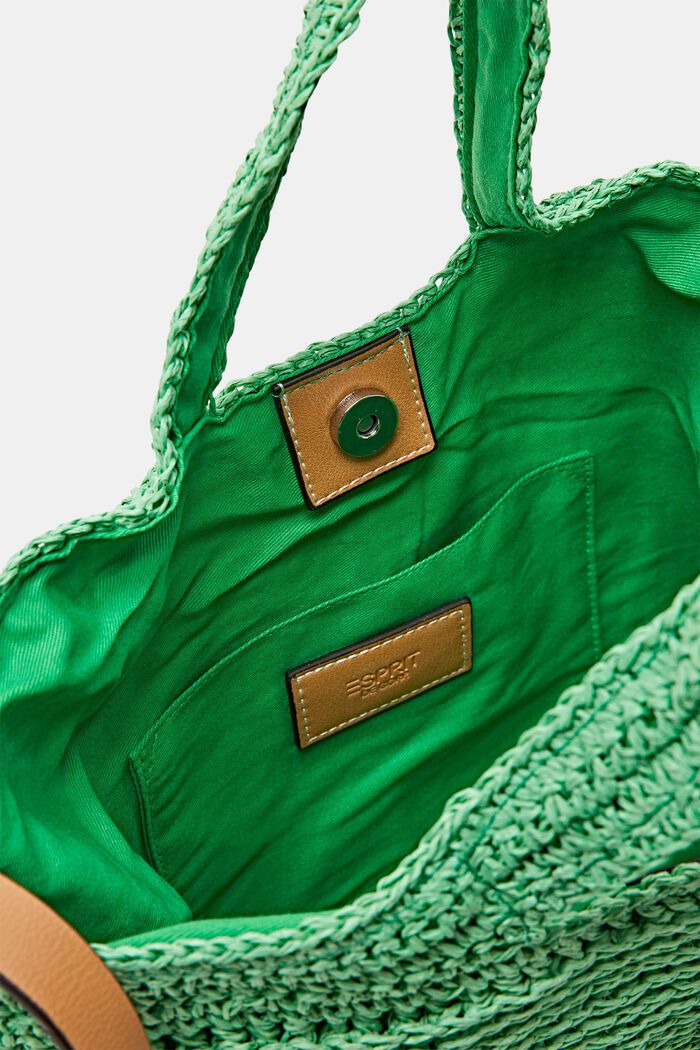 Geweven raffia tas met randen van imitatieleer, GREEN, detail image number 1