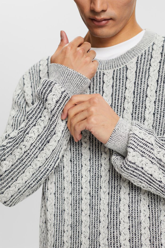 Sweater met kabelpatroon en ronde hals, NAVY, detail image number 2