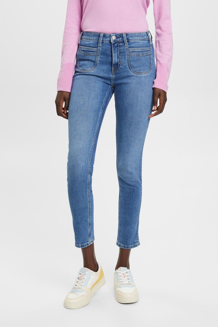 Slim-fit jeans met hoge taille, BLUE LIGHT WASHED, detail image number 0