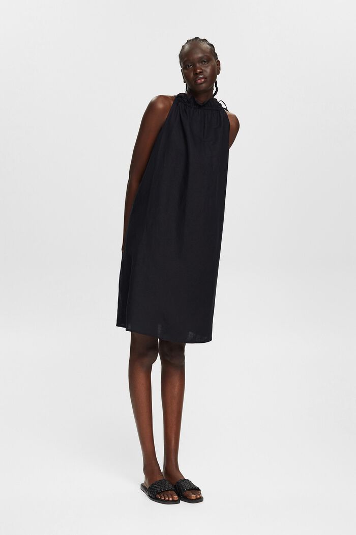 Met linnen: jurk met haltermodel, BLACK, detail image number 5