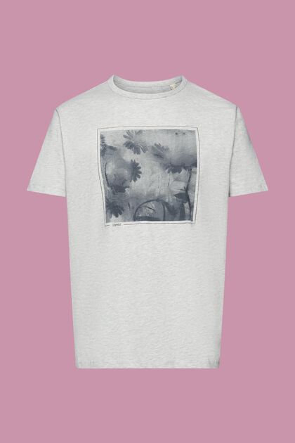 T-shirt van een katoenmix met viscose en print, LIGHT GREY, overview