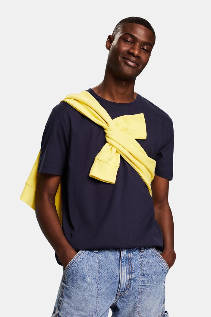 T-shirt van pima katoen-jersey met ronde hals, NAVY, detail image number 0
