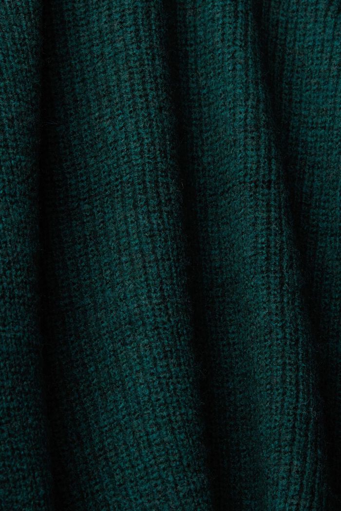 Gebreide trui met wol en halve rits, TEAL GREEN, detail image number 5