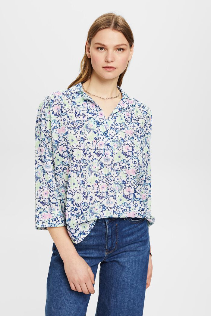 Katoenen blouse met bloemenprint, WHITE, detail image number 0