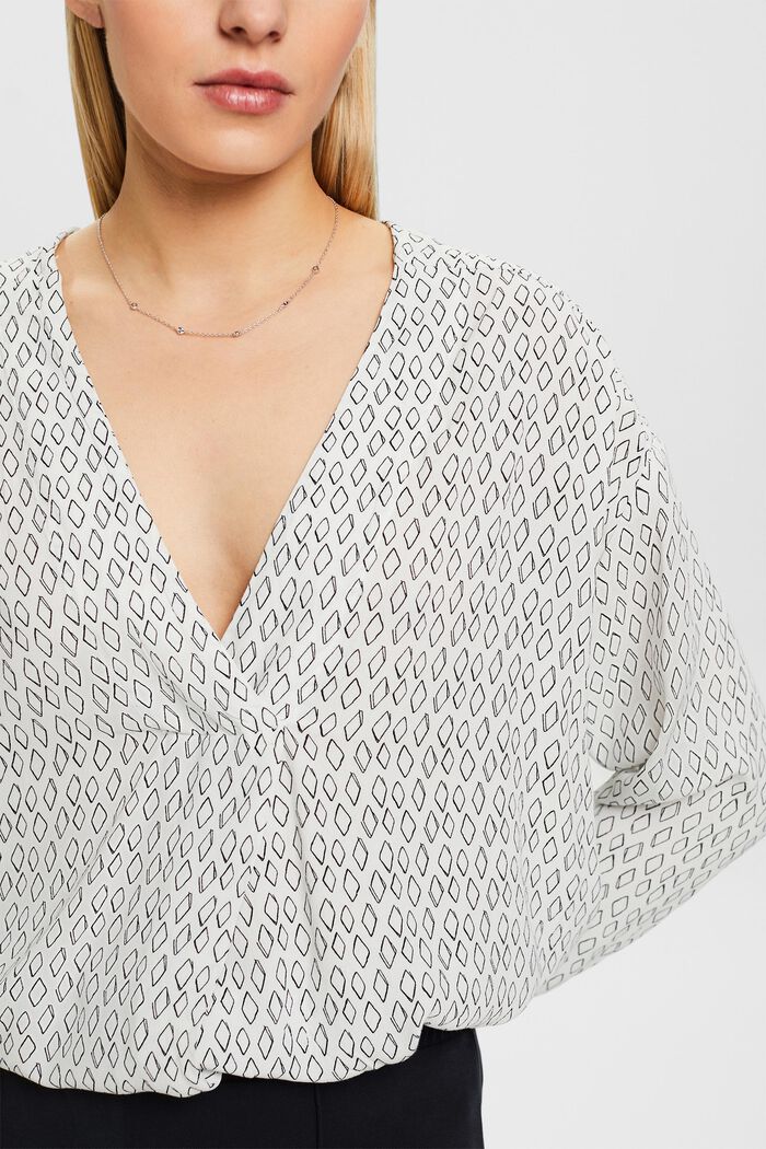 Crêpe blouse met V-hals en print, OFF WHITE, detail image number 2