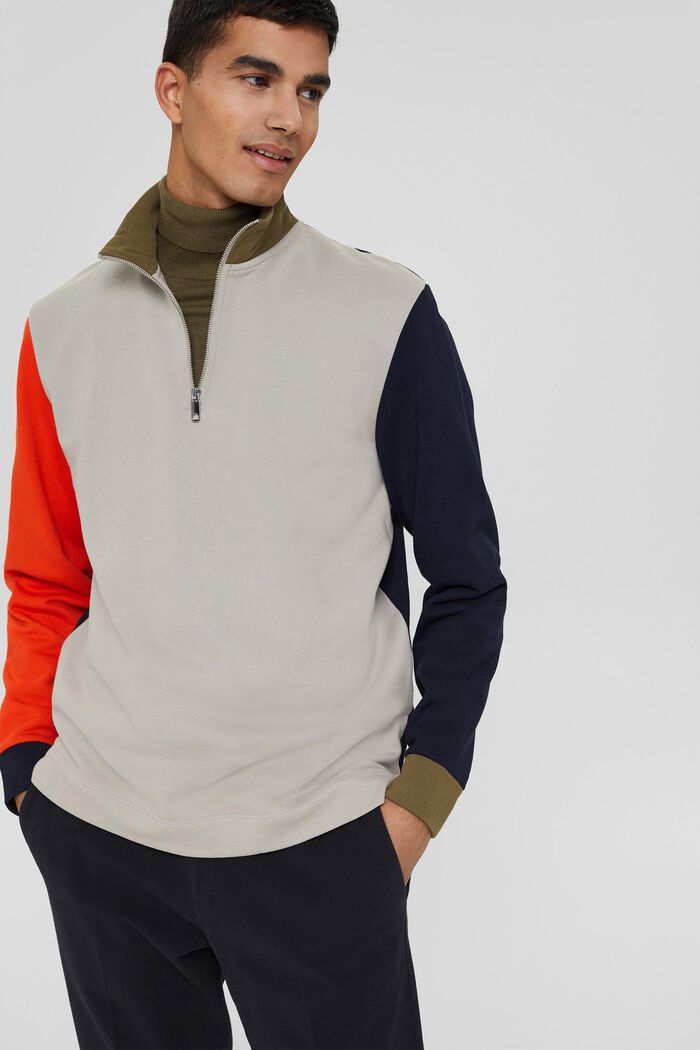 Colour block-sweatshirt met ritskraag, LIGHT GREY, overview