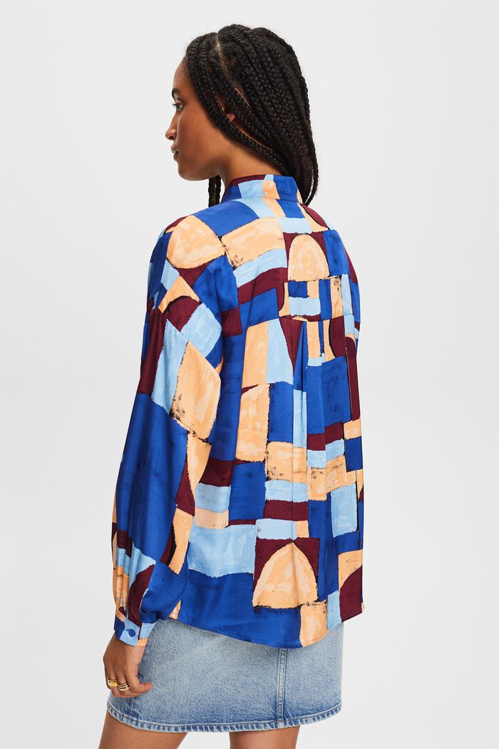 Satijnen blouse met geometrische print, BLUE, detail image number 4