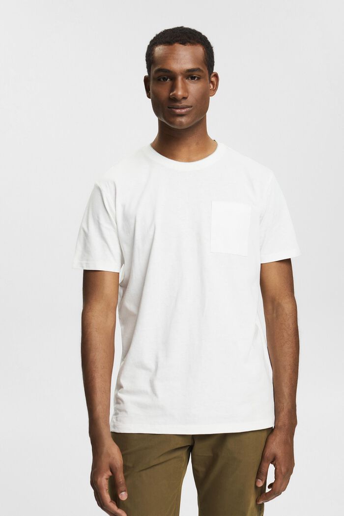 Met linnen: jersey T-shirt met borstzak, OFF WHITE, detail image number 0