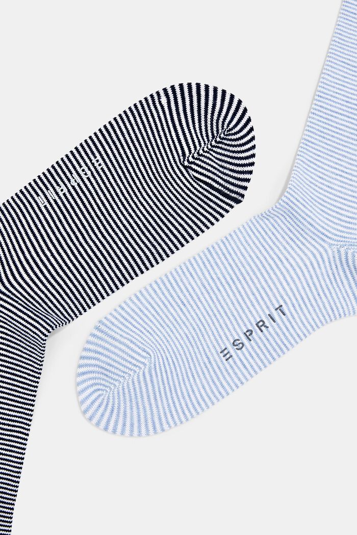 Gestreepte sokken met opgerolde manchetten, organic cotton, LIGHT BLUE/BLACK, detail image number 1