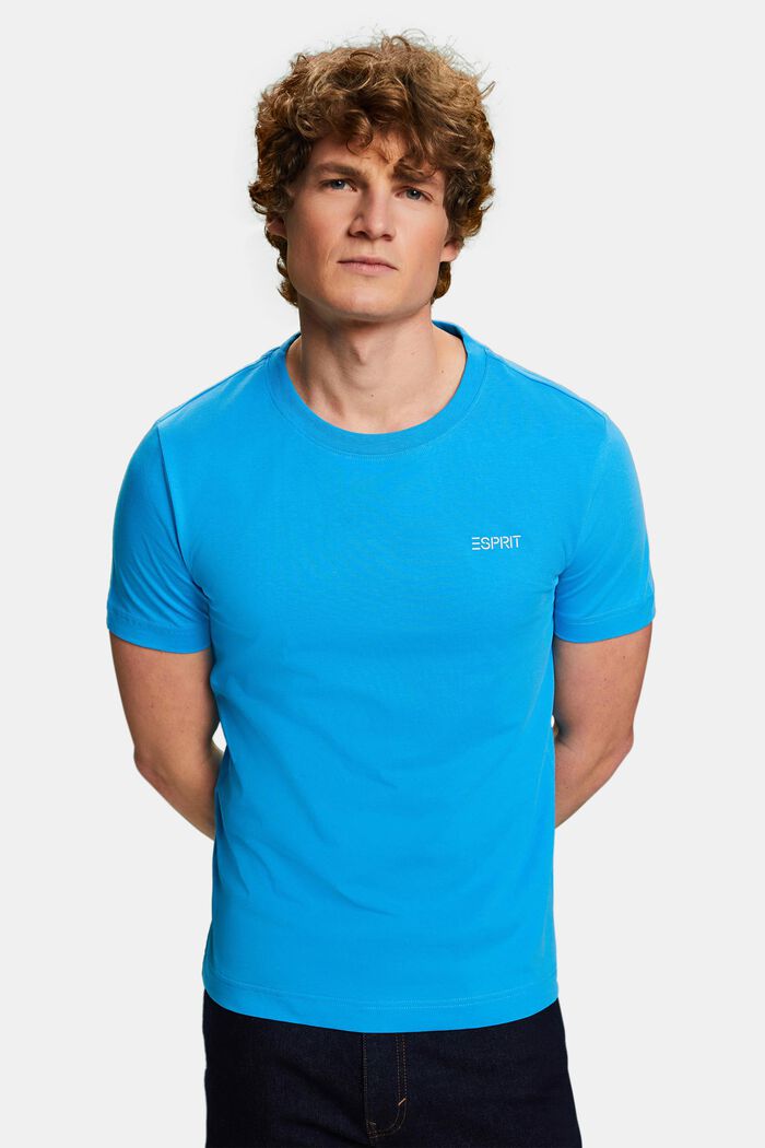 T-shirt van katoen-jersey met logo, BLUE, detail image number 4