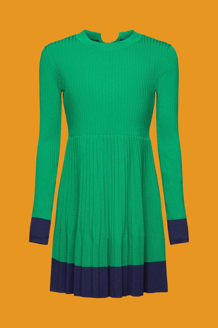 Geplisseerde mini-jurk met lange mouwen en ronde hals, EMERALD GREEN, detail image number 5