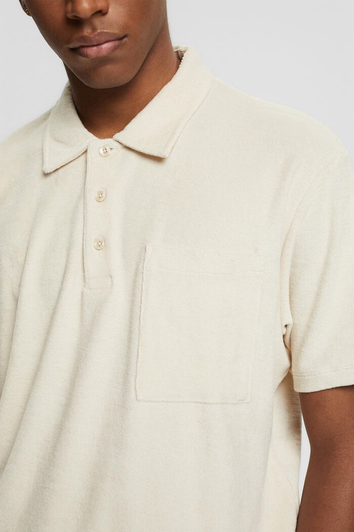 Frotté overhemd in polostijl van 100% katoen, CREAM BEIGE, detail image number 1