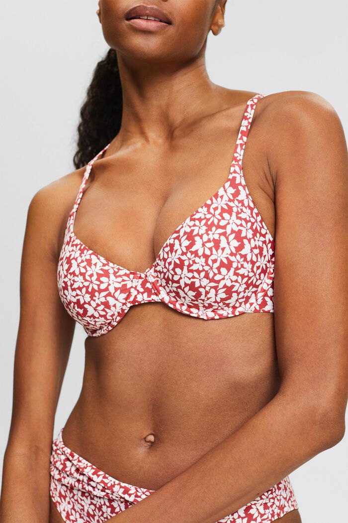 Ongewatteerde bikinitop met beugels en print, DARK RED, detail image number 2