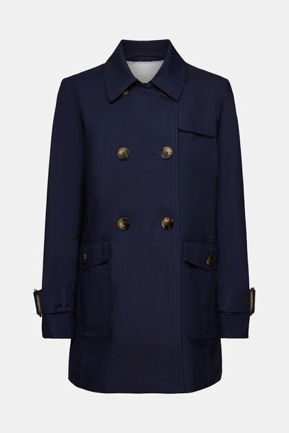 Korte double-breasted trenchcoat, NAVY, overview