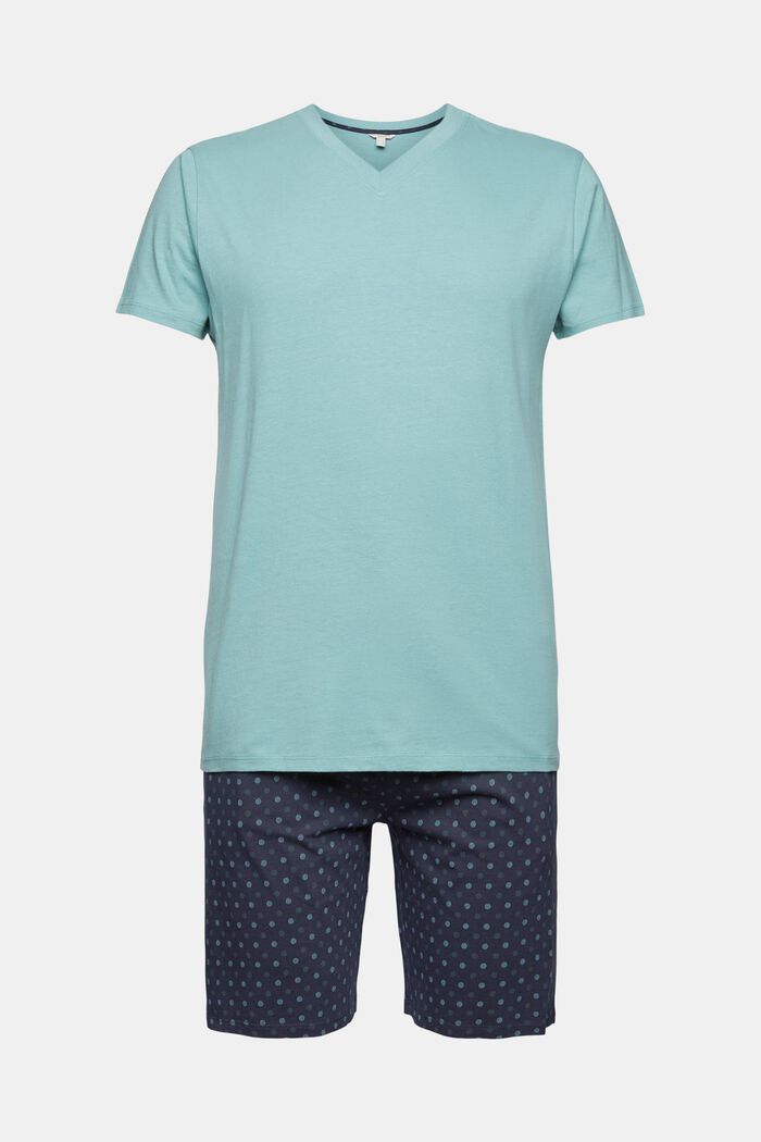 Katoenen pyjama met korte broek, TEAL GREEN, overview