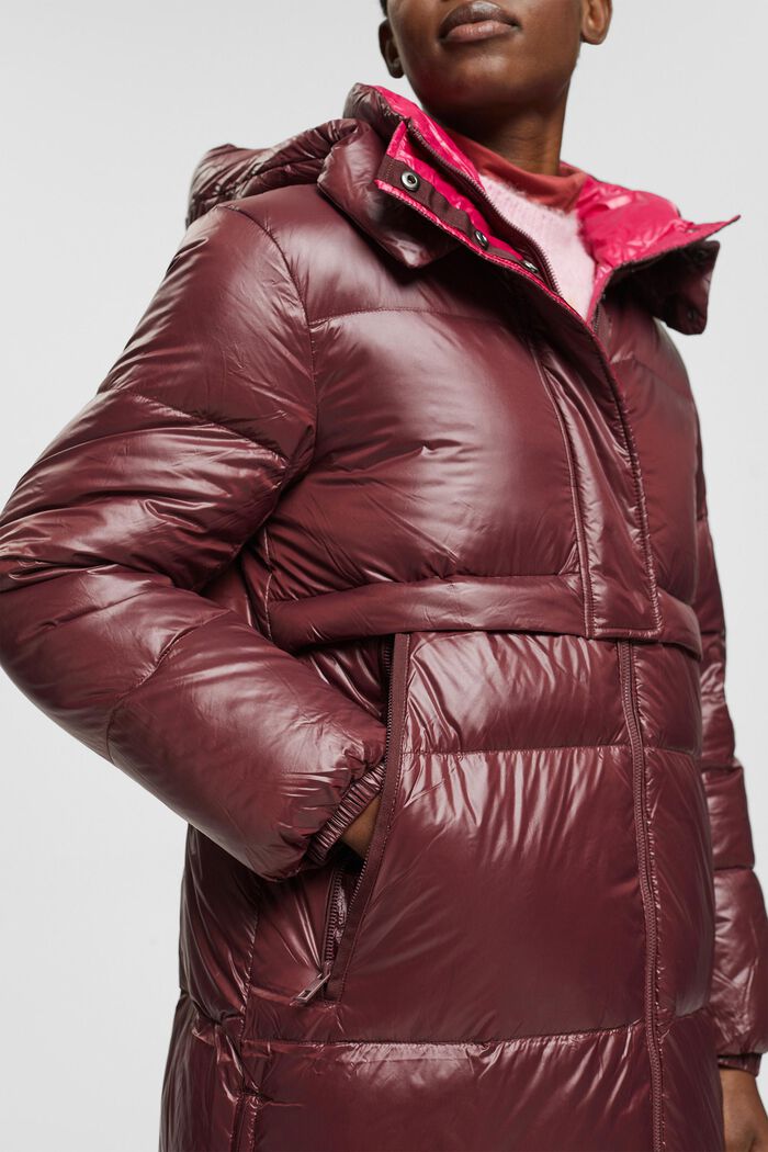 Lange gewatteerde mantel met gerecyclede donzen wattering, BORDEAUX RED, detail image number 2