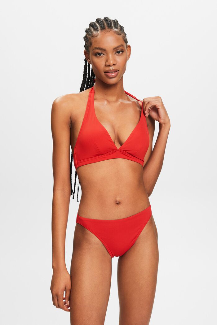 Gevoerde bikinitop met halternek, DARK RED, detail image number 0