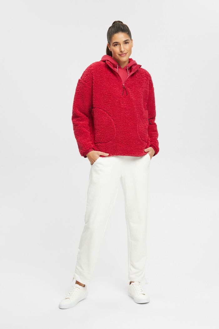 Sweatshirt met halve rits van fleece met teddy, CHERRY RED, detail image number 1