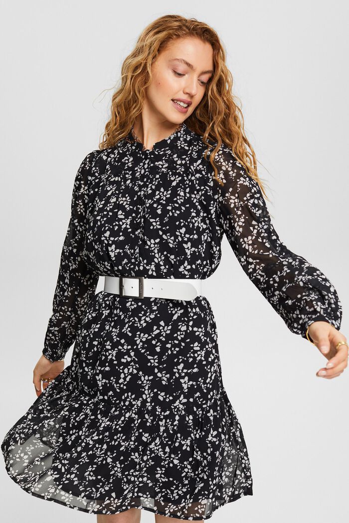 Chiffon mini-jurk met print, BLACK, detail image number 0