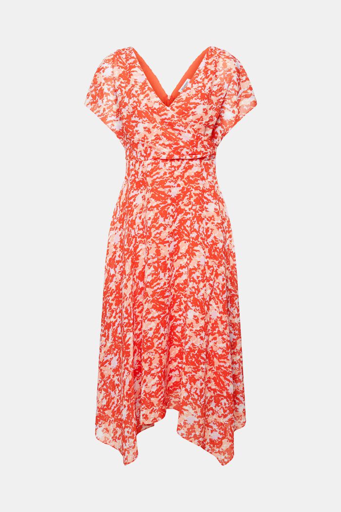 Chiffon maxi-jurk met V-hals en print, PASTEL ORANGE, detail image number 6