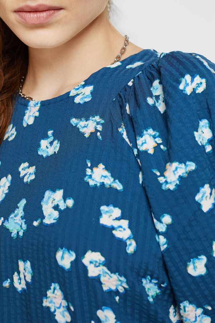 Seersucker blouse met bloemenmotief, PETROL BLUE, detail image number 2