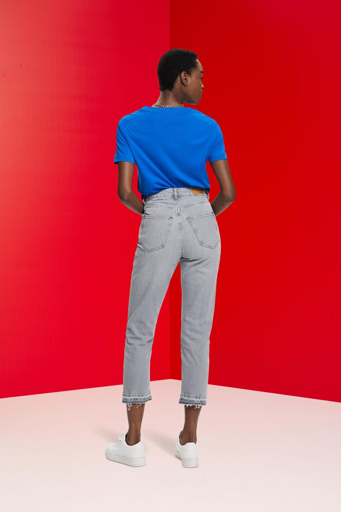 Jeans met hoge taille, kortere pijpen en een rafelige zoom, GREY MEDIUM WASHED, detail image number 3