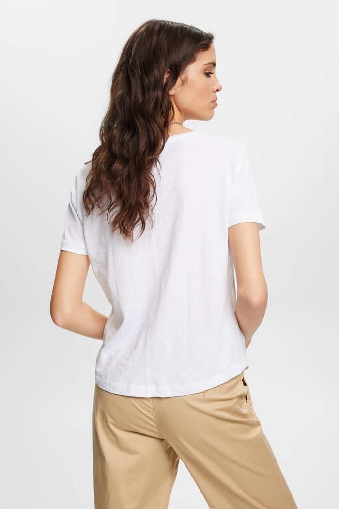 Katoen T-shirt met V-hals en siernaden, WHITE, detail image number 3