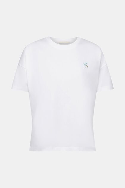 T-shirt met bloemenprint op de borst, WHITE, overview