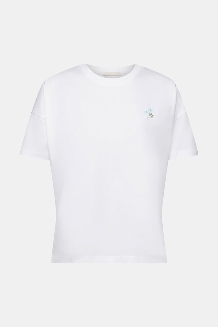 T-shirt met bloemenprint op de borst, WHITE, detail image number 6