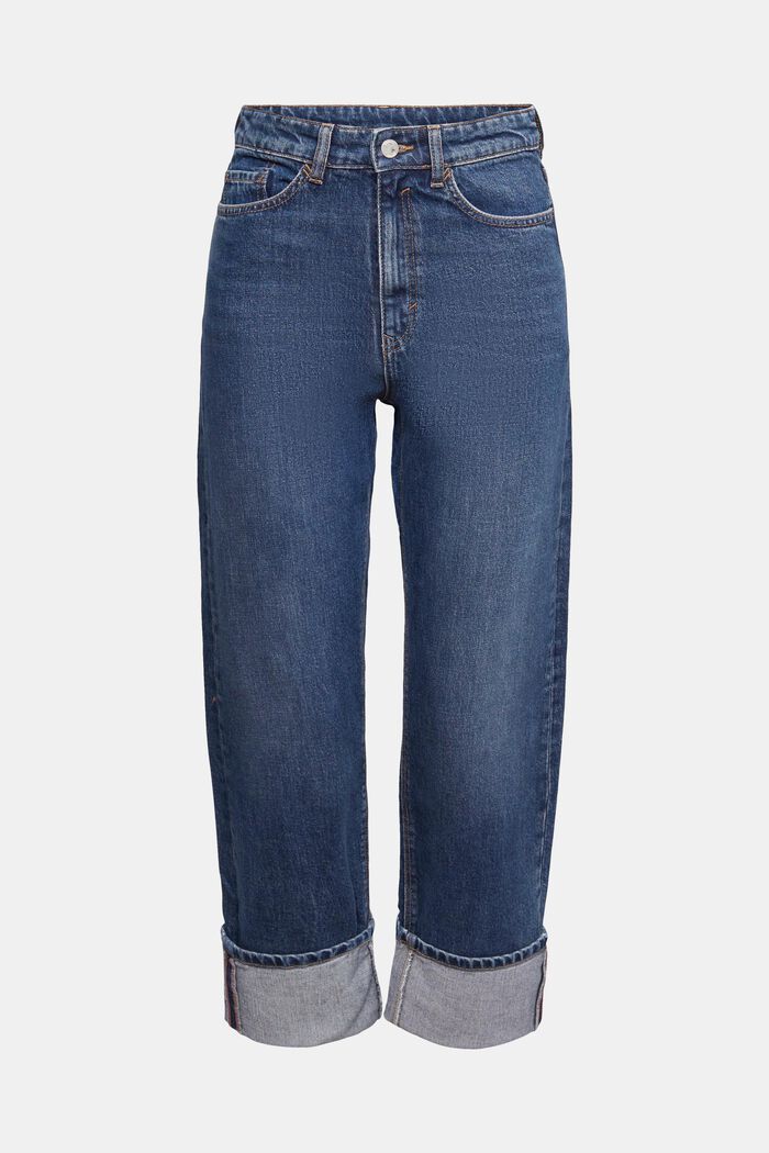 Jeans met hoge taille en rechte pijpen, BLUE MEDIUM WASHED, detail image number 2