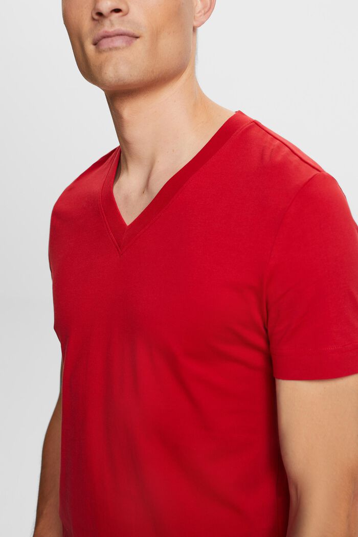 Jersey T-shirt met V-hals, 100% katoen, DARK RED, detail image number 2