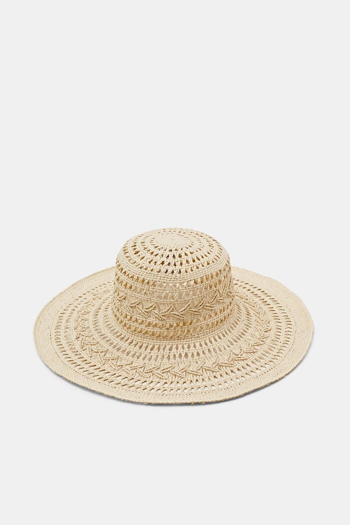 Cloche hoed van gevlochten stro, CREAM BEIGE, detail image number 0