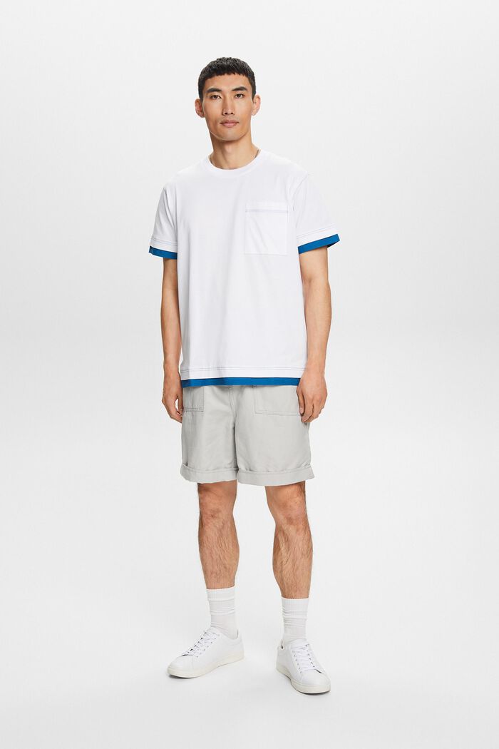 T-shirt met ronde hals in laagjeslook, 100% katoen, WHITE, detail image number 1