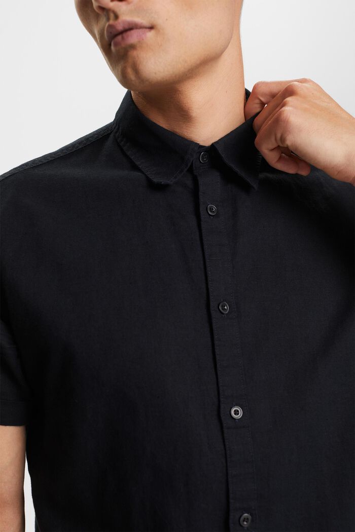 Shirt met korte mouwen van een linnen-katoenmix, BLACK, detail image number 2