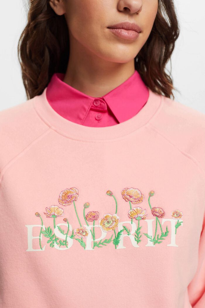 Sweatshirt met logoprint en geborduurde bloemen, PINK, detail image number 2