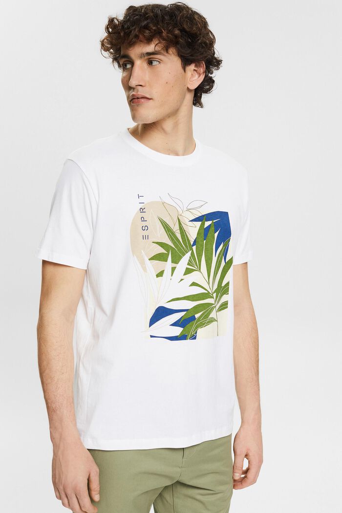 Jersey T-shirt met plantenprint, WHITE, detail image number 0
