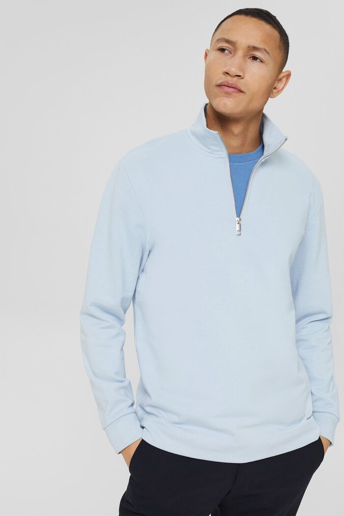 Sweatshirt met ritskraag van katoen, PASTEL BLUE, detail image number 0