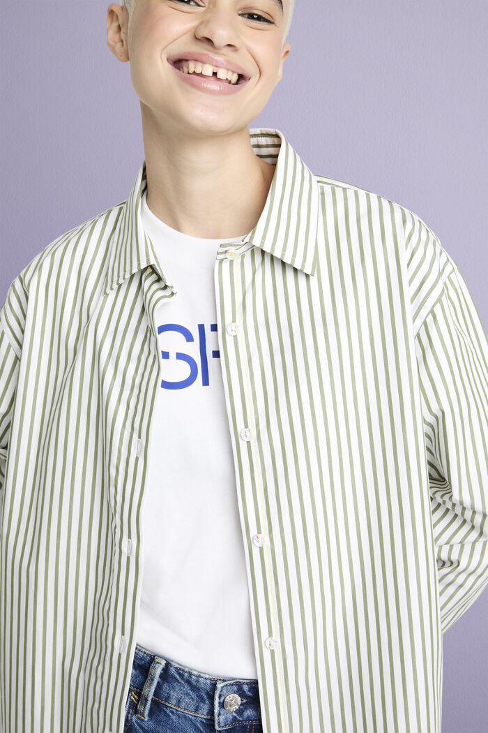 Gestreept overhemd van katoen-popeline, LIGHT KHAKI, detail image number 4