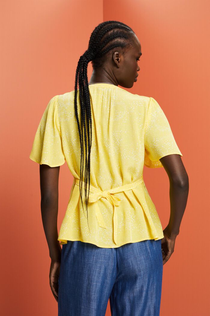 Gerimpelde blouse met print en strik op de achterkant, LIGHT YELLOW, detail image number 3